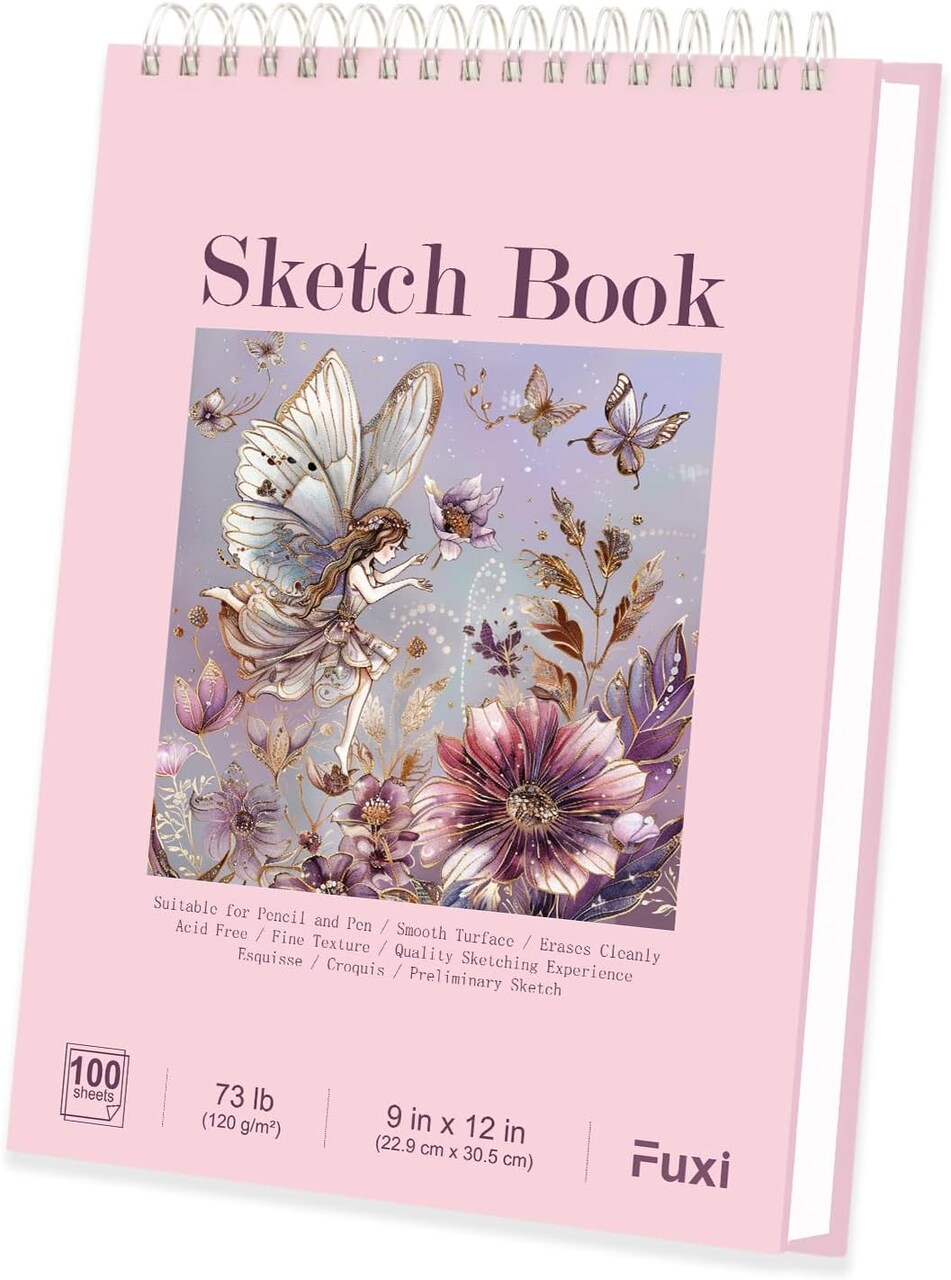 Pink Sketchbook 9x12 Cute Spiral Drawing Pad 100 Sheets for Teens Kids Girls